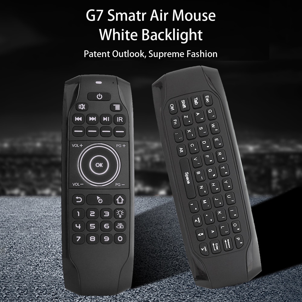G7 อังกฤษ Backlit Fly Air Mouse พร้อม IR การเรียนรู้คีย์บอร์ดไร้สายขนาดเล็ก Universal 2.4G รีโมทคอนโ