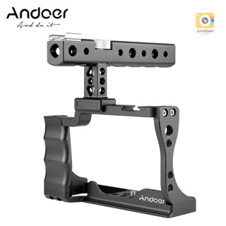 Andoer Camera Cage + Top Handle Kit Aluminum Alloy with Cold Shoe Mount Compatible with  EOS M50 DSLR Camera