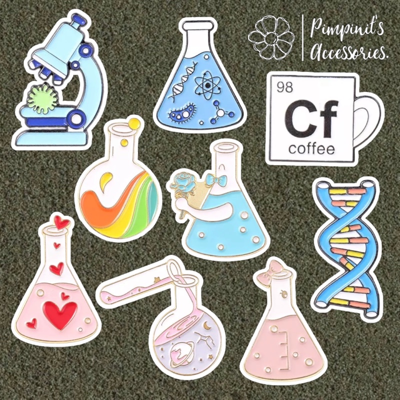 ✿ ร้านในไทยพร้อมส่ง : เข็มกลัดเซ็ทอุปกรณ์ทางวิทยาศาสตร์และยีน | SCIENCE EQUIPMENT & GENE Enamel Brooch Pin Set.
