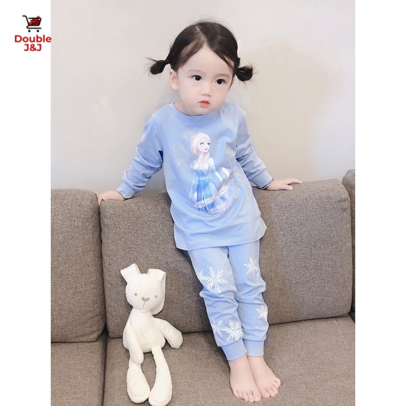 ชุดนอนผ้าฝ้าย แขนยาว ลายเอลซ่าน่ารัก สําหรับเด็กผู้หญิง [อายุ 1-9 ปี]