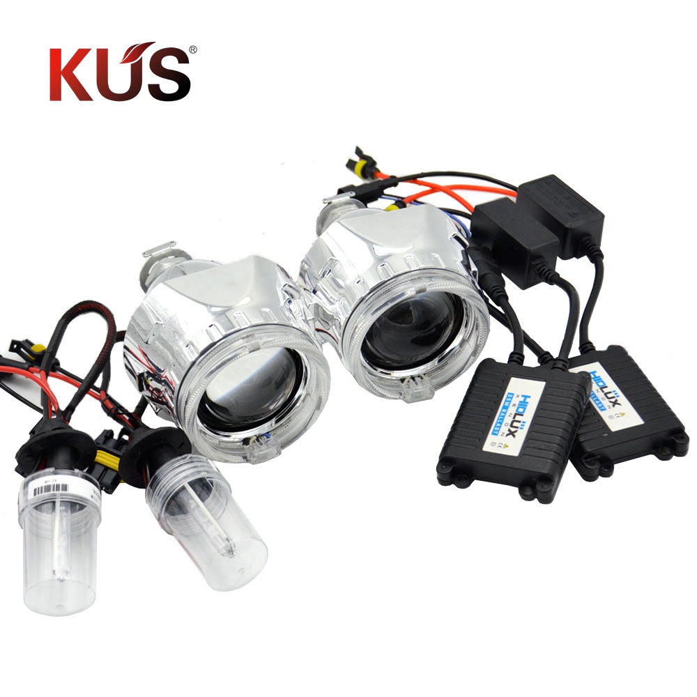 2.5 inch Bixenon HID Projector Lens with DRL Day Running Angel Eyes Shrouds 6000k Xenon Kit Bulb Bal