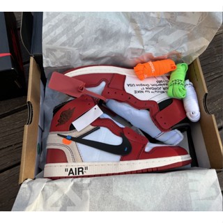 แอร์จอร์แดน 1 ชิ้น OFF-White AJ1 OW Co branded White Red Co branded Chicago