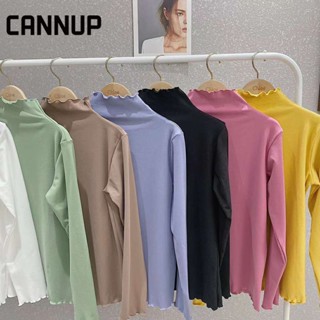 CANNUP พร้อมส่ง เสื้อไหมพรมแขนยาว คอเต่าพับคอได้ ผ้านิ่มยืดได้เยอะ 6สี S141014