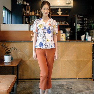 AMILA Blouse AM-B890 โคโม่ชีราเม้นท์ แขนสั้น IGPU22-5