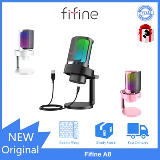 Fifine A8 ไมโครโฟน USB พร้อมการ์ดเสียง เอฟเฟกต์แสง RGB แบบไดนามิก คลิกเดียว ปิดเสียง พร้อมไมโครโฟน โทรศัพท์มือถือ คอมพิวเตอร์ เกม บันทึกเสียง ไมโครโฟนสด