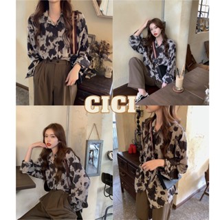 Cici ❣🇹🇭🚚พร้อมส่ง❣(5026)เสื้อเชิ้ตแขนยาวสกรีนลาย ผ้าชีฟองใส่สบาย แมทช์ได้กับทุกชุด