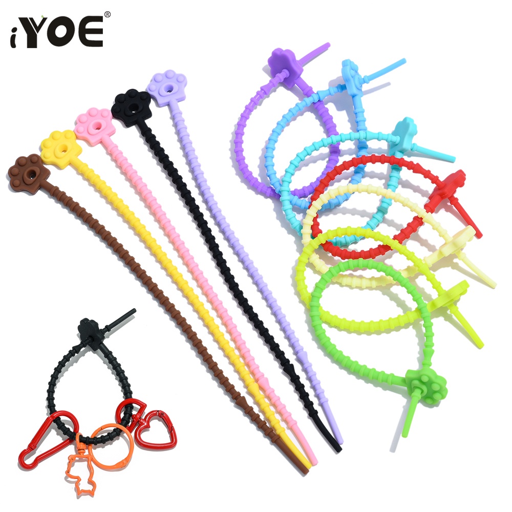 เชือกรัดผ้าม่าน ยางซิลิโคนนิ่ม ลายอุ้งเท้าแมวน่ารัก 17 สี 24 ซม. สําหรับทําพวงกุญแจ 5 ชิ้น ต่อล็อต