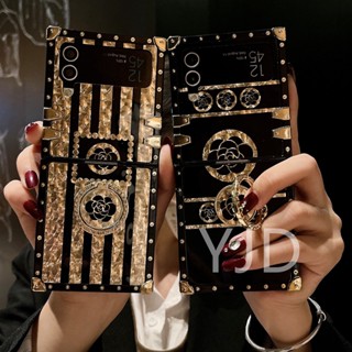 เคสโทรศัพท์มือถือ ทรงสี่เหลี่ยม กันกระแทก ประดับเพชร ดอกไม้ สําหรับ Samsung Galaxy Z Flip4 Flip3 5G