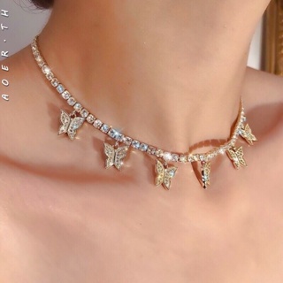 พร้อมส่ง กทม 🇹🇭 Choker สร้อยคอแฟชั่น สร้อยคอโชคเกอร์ สร้อยคอรูปผีเสื้อประดับเพชรหรูหราน่ารักไฮโซ