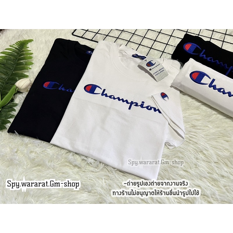เสื้อยืดแขนสั้นปักลายแชมป์เปี้ยน(เนื้อผ้าคอตตอน❗️)ใส่ได้ทั้งชายและหญิง