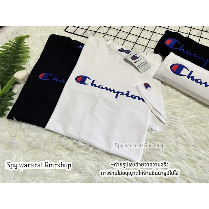 เสื้อยืดแขนสั้นปักลายแชมป์เปี้ยน(เนื้อผ้าคอตตอน❗️)ใส่ได้ทั้งชายและหญิง