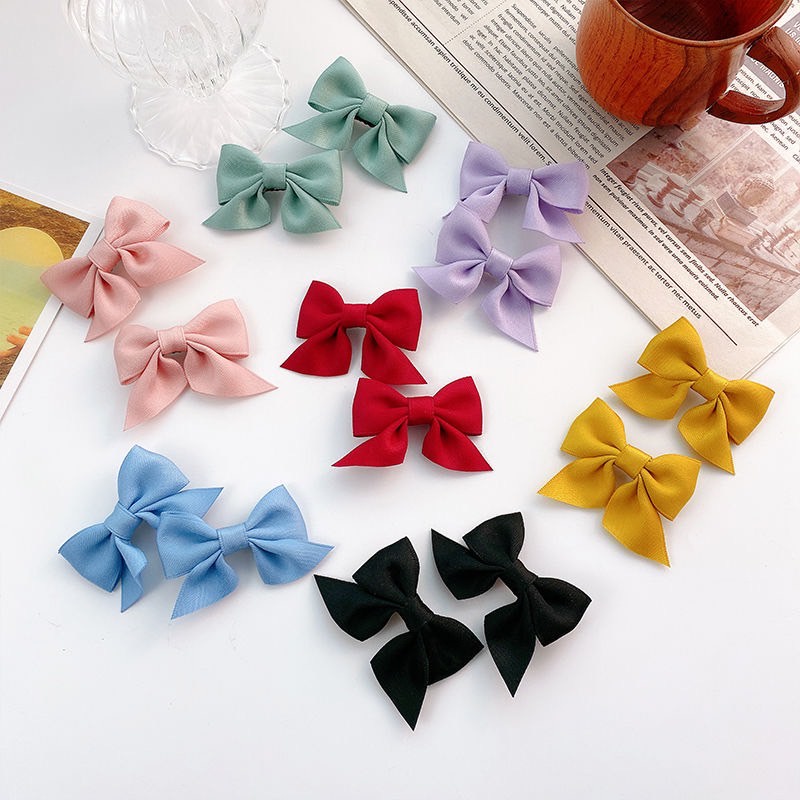 [พร้อมส่งจากไทย] กิ๊บติดผม ประดับโบว์น่ารัก สีพื้น สไตล์เกาหลี สําหรับเด็กผู้หญิง จํานวน 2 ชิ้น A002