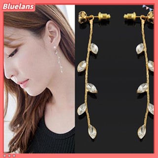 Evening Party Crystal Rhinestone Branch Leavesต่างหูแบบติดหู