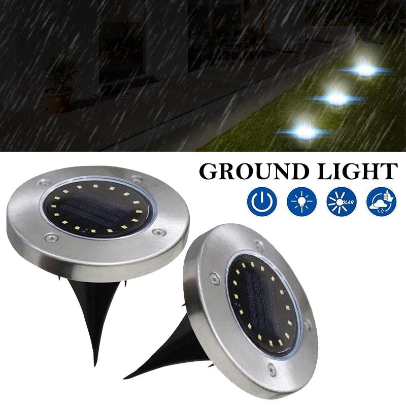 【Ready Stock】12/16 LED Circular Solar Lawn Lights Underground Waterproof Lights Solar Lawn Lights