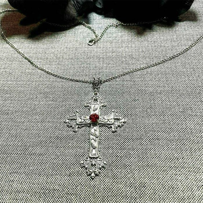 Iny Vintage Baroque Christian Cross สร้อยคอผู้หญิง Man สีเงินคริสตัล Gothic Crucifix สัญลักษณ์ Unisex Jewe