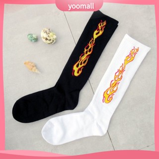 [YOOMALL] ถุงเท้ากีฬา ผ้าฝ้าย ลายเปลวไฟ สไตล์ฮิปฮอป ฮาราจูกุ สตรีท แฟชั่นสําหรับผู้ชาย และผู้หญิง