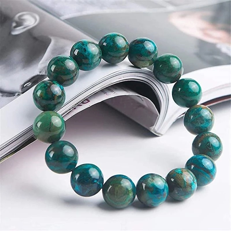 1 ชิ้น 8 มิลลิเมตร Chrysocolla สร้อยข้อมือมาลาไคต์ สําหรับผู้หญิงผู้ชาย สร้อยข้อมือหินธรรมชาติ ลูกปัดโยคะ ทรงกลม บรรเทาอาการแพ้ เครื่องประดับสร้อยข้อมือ