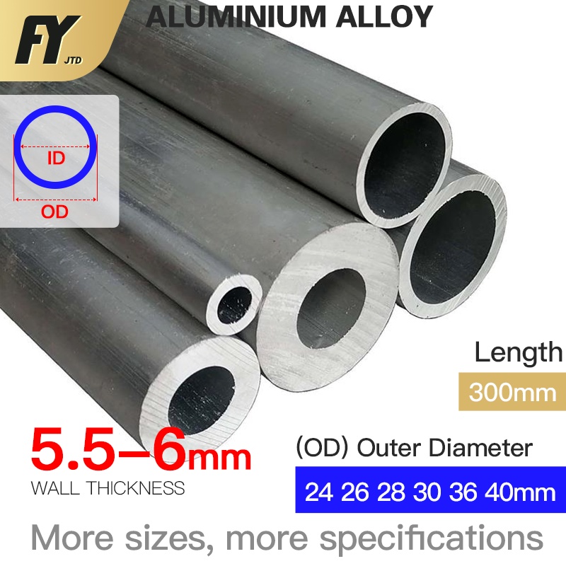 Fuyi ท่ออลูมิเนียมอัลลอย หนาตรง 5.5 มม. 5-6 มม. ยาว 300 มม. 500 มม. เส้นผ่าศูนย์กลางด้านนอก 15 16 18 19 20 24 26 28 30 31 32 36 38 40 มม.