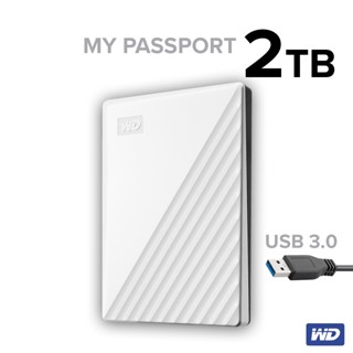 WD External Harddisk 2TB ฮาร์ดดิสก์แบบพกพา My Passport, USB 3.0 External HDD 2.5" (WDBYVG0020BWT-WESN) สีขาว ประกัน 3 ปี