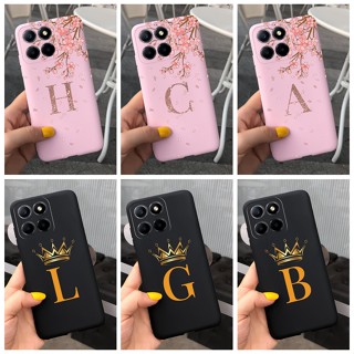 เคสโทรศัพท์มือถือ ซิลิโคนนุ่ม ลายตัวอักษร Folwer Crown Initial แฟชั่น สําหรับ Honor X6 Honor X8 5G VNE-N41 VNE-LX1 HonorX6 X8 2022