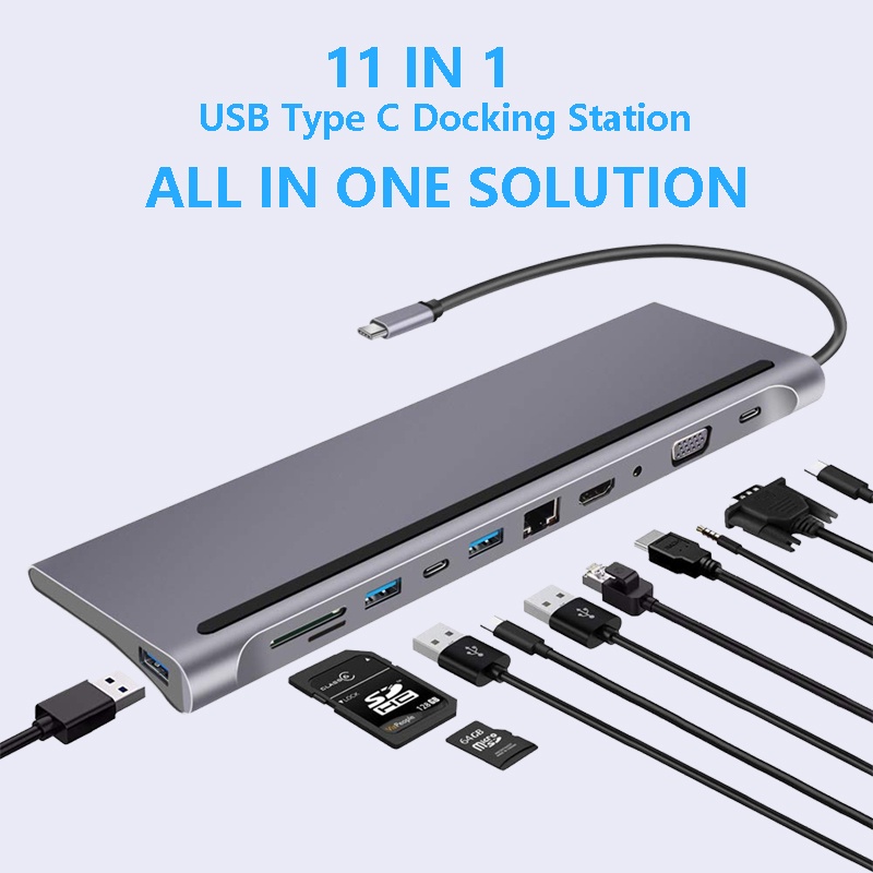 อะแดปเตอร์ฮับ USB C เป็น HDMI VGA USB PD LAN RJ45 แจ็ค 3.5 มม. SD TF Type C สําหรับแล็ปท็อป PC #8