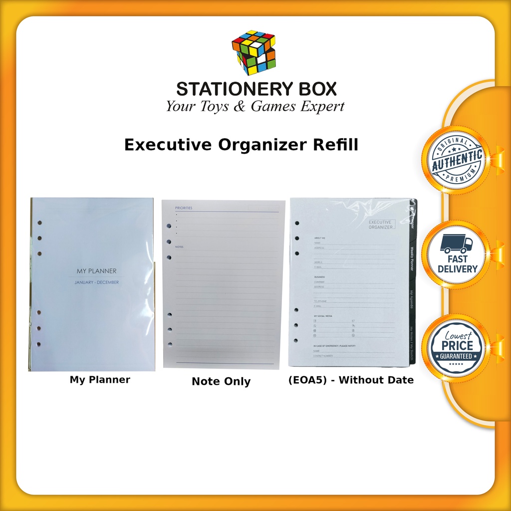 A5 Executive Organizer Refill Loose Leaf 6 O Ring Refill with Black PP Divider My Planner Refill
