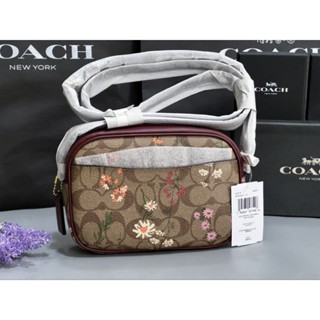 NEW COACH CROSS BODY BAG Mini Jamie Camera Bag In Signature Canvas With Wildflower