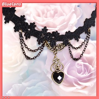 Black Lace Collar Choker Heart Chain Dangle จี้พร้อมสร้อยคอ