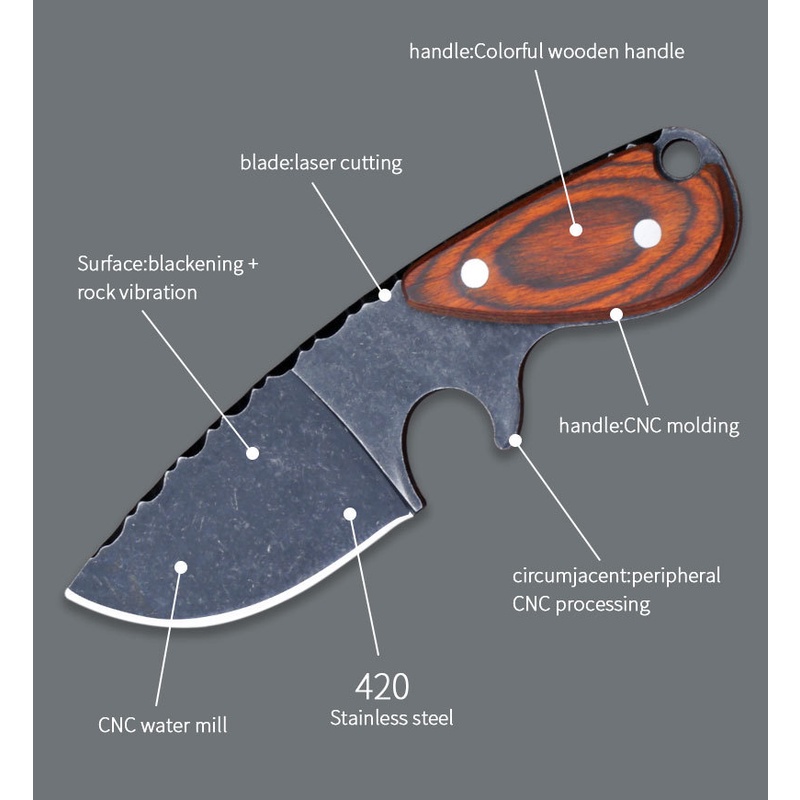 SD10 มีดเดินป่า/มีดพกเล็ก Mini Shark + พร้อมซอง / มีดพกพา/ มีดตั้งแคมป์ Stainless steel 420 แข็ง58 HRC