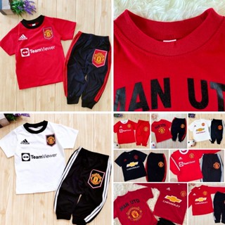 เสื้อบอลเดผ็กลายแมนยู ไซส์1-10ปี แขนสั้น,แขนยาว  เสื้อสโมสรทีมฟุตบอลคลับ ผ้าคอตตอนระบายความร้อนได้ดี