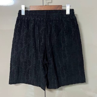 CHRISTIAN DIOR BLACK VELVET OBLIQUE MONOGRAM EMBOSSED SHORTS กางเกงขาสั้นแบรนด์คริสเตียนดิออร์ ลายปั๊มตัวหนังสือ ดำ