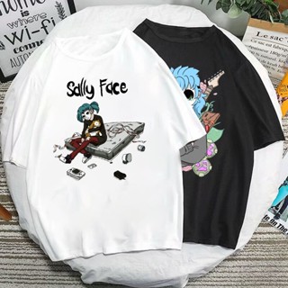 เสื้อยืดสีพื้น Camiseta de Sally Face para hombres y mujeres, camisa de juego de terror, ropa de Anime Harajuku, camiset