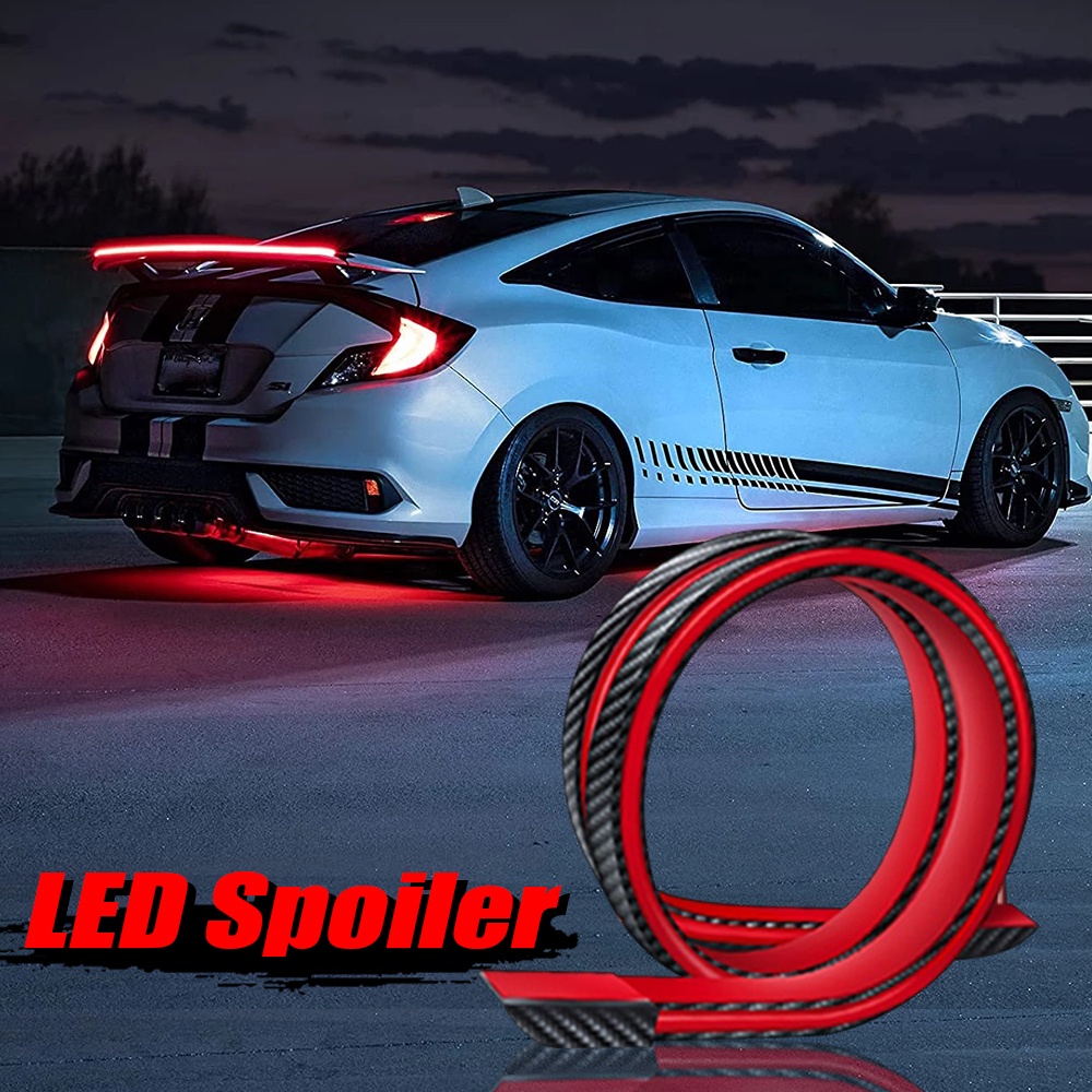 OKEEN Universal Carbon Fiber Led Spoiler Lights 12V Car Rear Spoiler Driving Brake Turn Signal Rear Additional Stop Tail