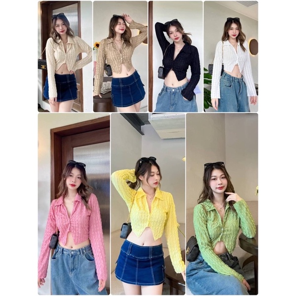 Lindy Top Fด่วน!! เสื้อcropแขนยาวมีเท้กเจอรระบายนุ่มนุ่ม มีเลเยอร์ทั้งตัว
