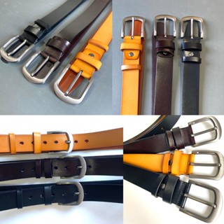 &lt;ร้าน Hobby at night&gt; เข็มขัดหนังวัวแท้ หัวสแตนเลสแบบหนา Mens leather belt with thick buckle