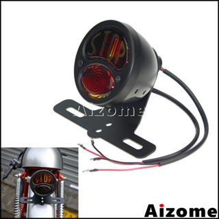 Black Motorcycle Taillight w/ License Plate Bracket &amp;quot;STOP&amp;quot; Tail Light Fender Rear Brake Lamp For Harley Cafe R