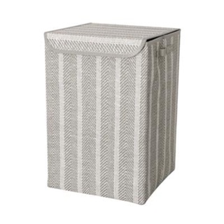 ตะกร้าผ้าทรงเหลี่ยมพับได้ พร้อมฝาปิด Stripe KASSA HOME รุ่น WD20-623 ขนาด 35 x 35 x 53 ซม. สีเทา