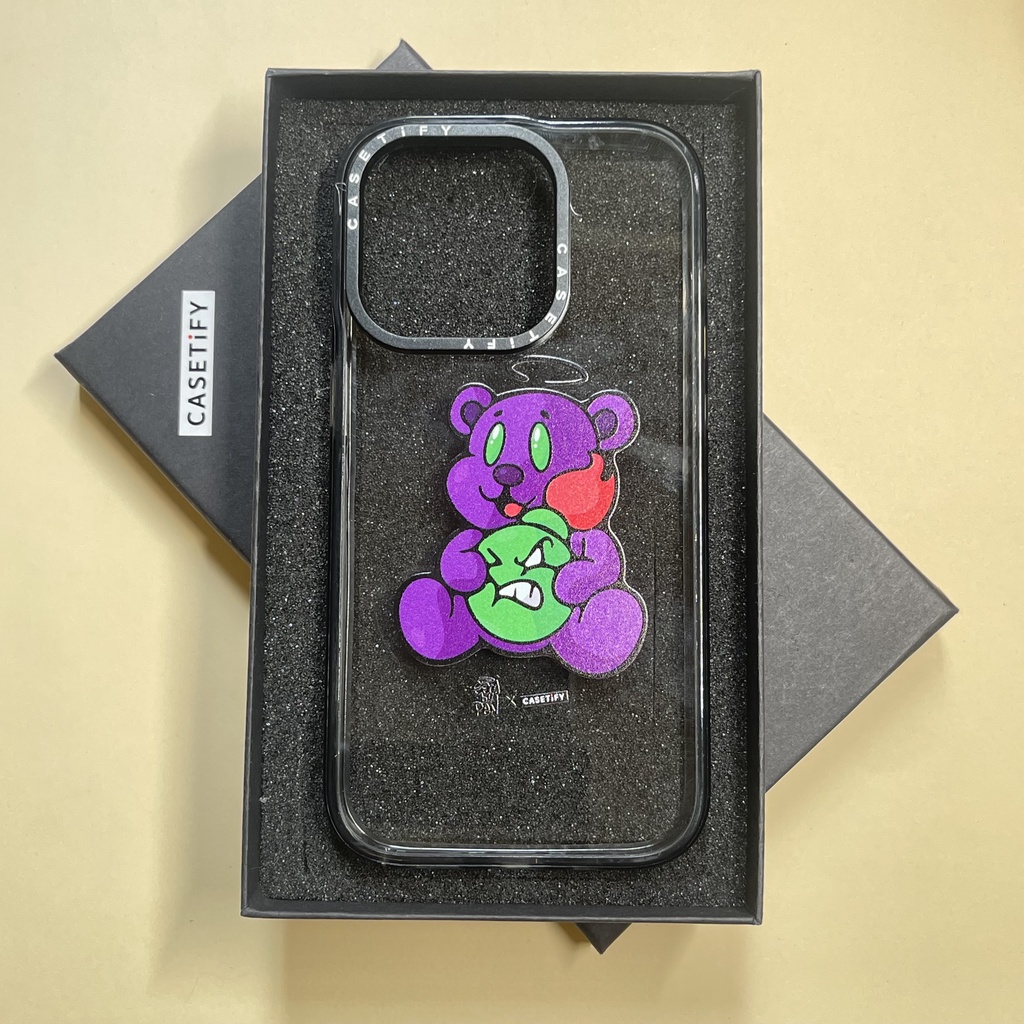 Casetify X Bomb bear เคสโทรศัพท์มือถืออะคริลิค TPU ใส ขอบสีดํา พร้อมกล่อง สําหรับ Apple IPhone 11 12 13 14 Pro Max