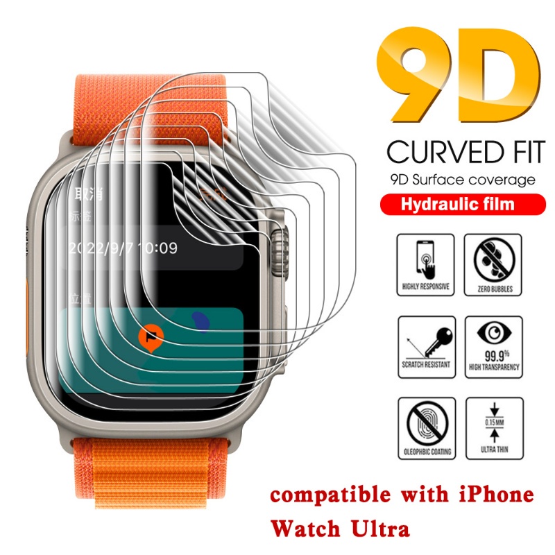 ฟิล์มไฮโดรเจลใส HD 9D แบบโค้ง ป้องกันรอยขีดข่วน อุปกรณ์เสริม สําหรับ Apple Watch Ultra Martwatch