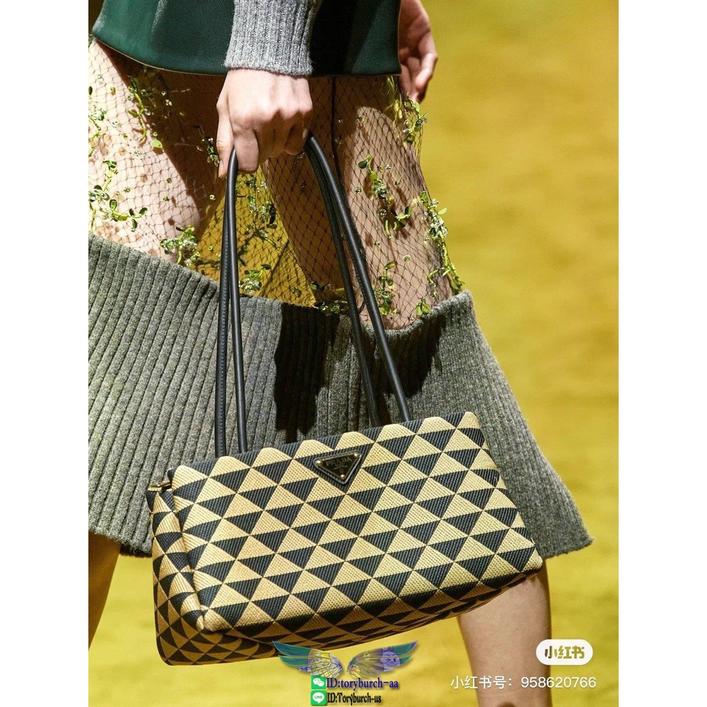 1BA368 Prada jacquard underarm baguette hobo shoulder shopper tote triangle shopping handbag