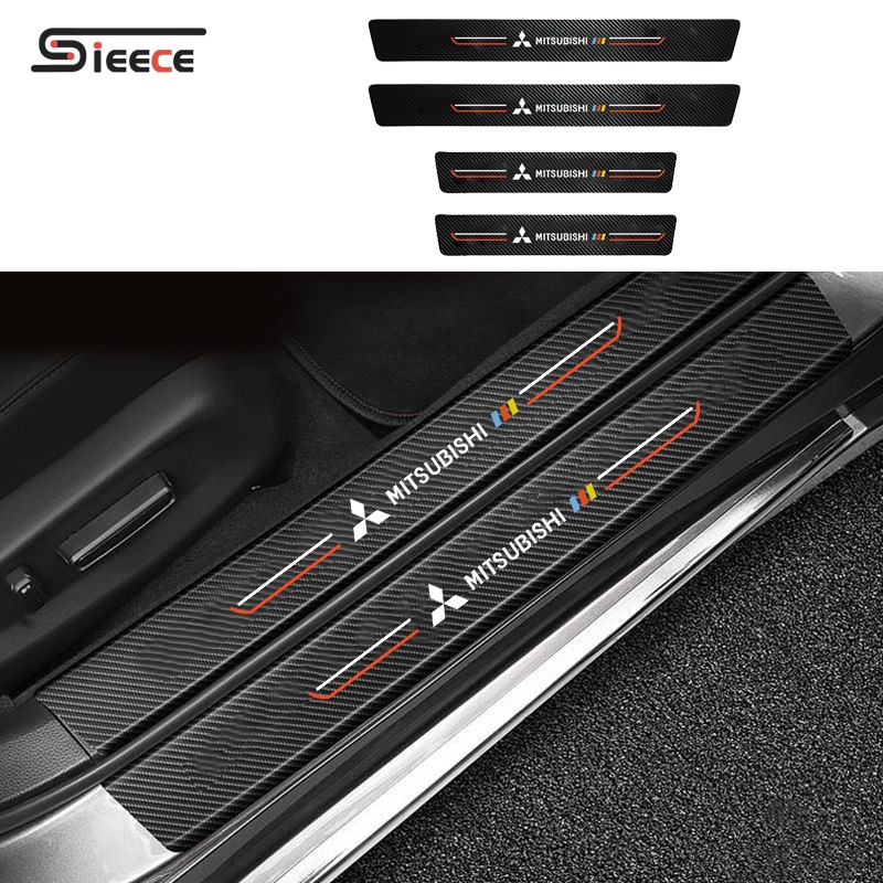 Sieece 4 ชิ้น คาร์บอนไฟเบอร์ กันรอยประตูรถยนต์ ฟิล์มกันรอยรถยนต์ สำหรับ Mitsubishi Mirage Triton Att