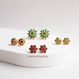 CLUSTER EARRINGS รวมแบบขายดี ต่างหูแป้น ต่างหูประดับพลอย ต่างหูเพชร (เลือกแบบได้) หุ้มเศษทองคำแท้ by siamonlineshop