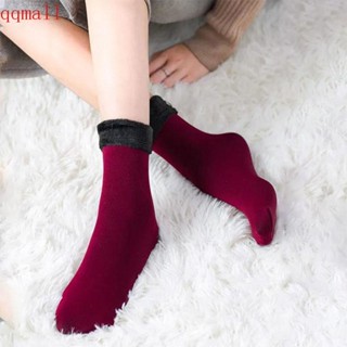 Qqmall ถุงเท้า ผ้ากํามะหยี่ขนนิ่ม ยืดหยุ่น อบอุ่น สีพื้น ใส่สบาย ระบายอากาศ สําหรับผู้หญิง