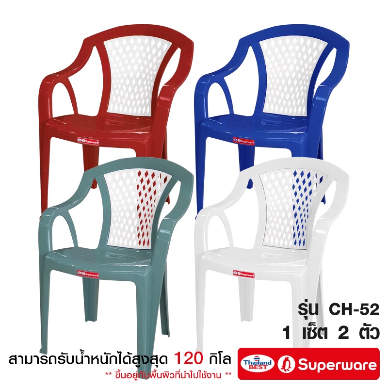 Srithai Superware เก้าอี้พลาสติก นั่งเล่น มีพนักพิง และที่เท้าแขน ที่นั่ง สำหรับ สนามหญ้า ห้องทานข้าว รุ่นCH-52 เซ็ต 2