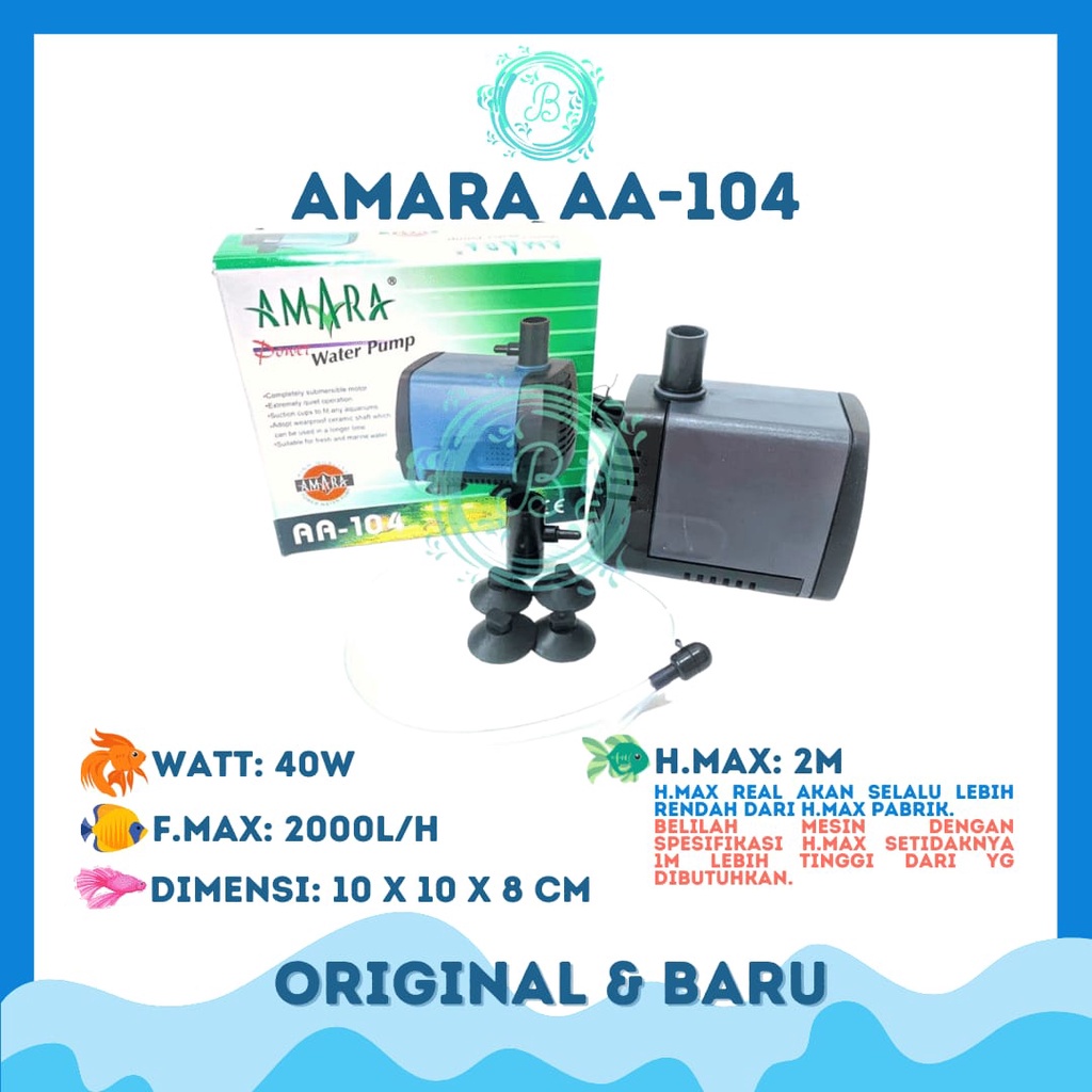 AMARA AA 104 AA-104 AQUARIUM SUBMERSIBLE PUMP AQUARIUM PUMP POND PUMP HYDROPONIC PUMP AMARA 104