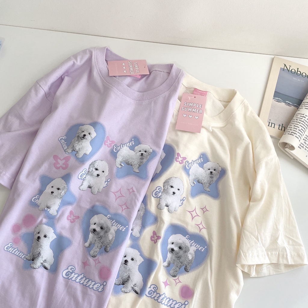 S006 เสื้อยืด oversize ผ้าคอตตอน สกรีน น้องหมา entunei