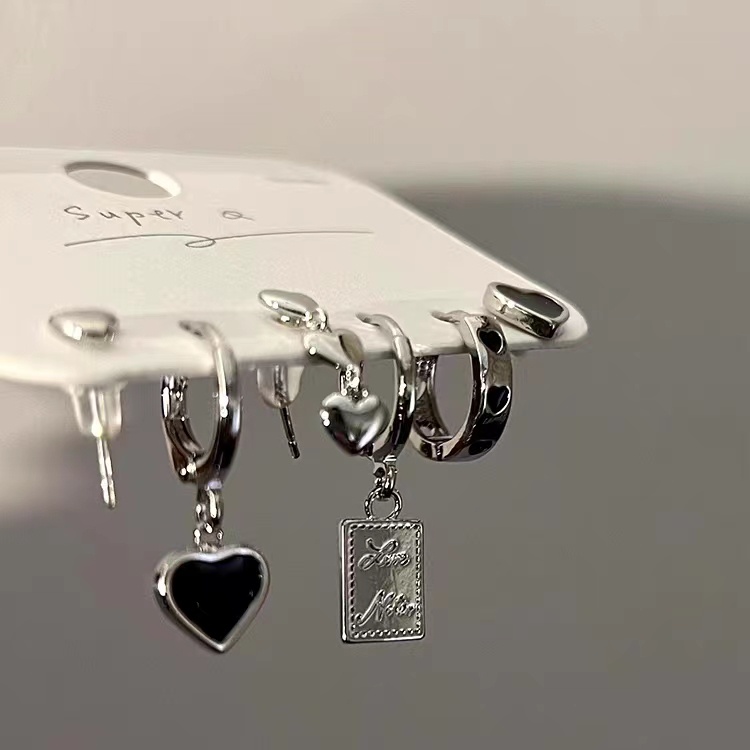 เครื่องประดับ ต่างหู จี้รูปหัวใจ สีเข้ม สไตล์เกาหลี และญี่ปุ่น - รูปที่ 6