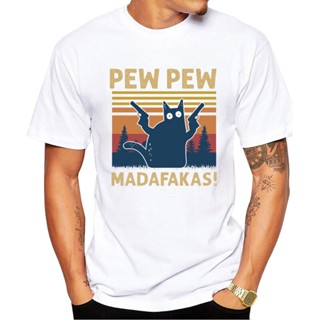 เสื้อผู้ชายเท่ TEEHUB แขนสั้นชายท็อปส์ซูวินเทจตลกแมวพิวพิว Madafakas เสื้อยืดแมวดําพิมพ์เสื้อยืด Tshirts เย็นเสื้อยืด Es