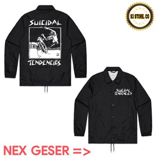 เสื้อแจ็กเก็ตโค้ช SUICIDAL TENDENCIES BAND METAL WINDBREAKER สีดํา คุณภาพดี สําหรับผู้ชาย และผู้หญิง