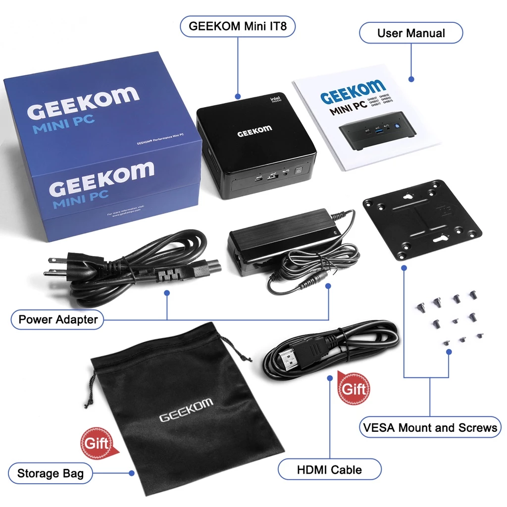 Mini PC, GEEKOM Mini IT8 Intel i5-8279U Mini Desktop Computer 16GB RAM 512GB PCIe SSD, Windows 11 Pro Mini Computer/Dual-Channel DDR4/HDMI2.0 4K UHD/Dual WiFi/BT/Gigabit Ethernet/VESA for Home/Office thumbnail 8